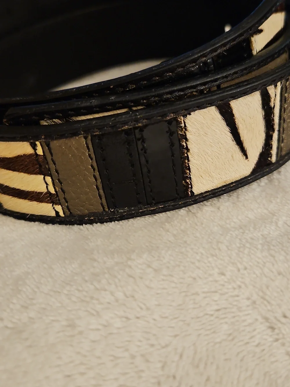 FOSSIL 1980s Zebra Metallic Patchwork Leather Belt